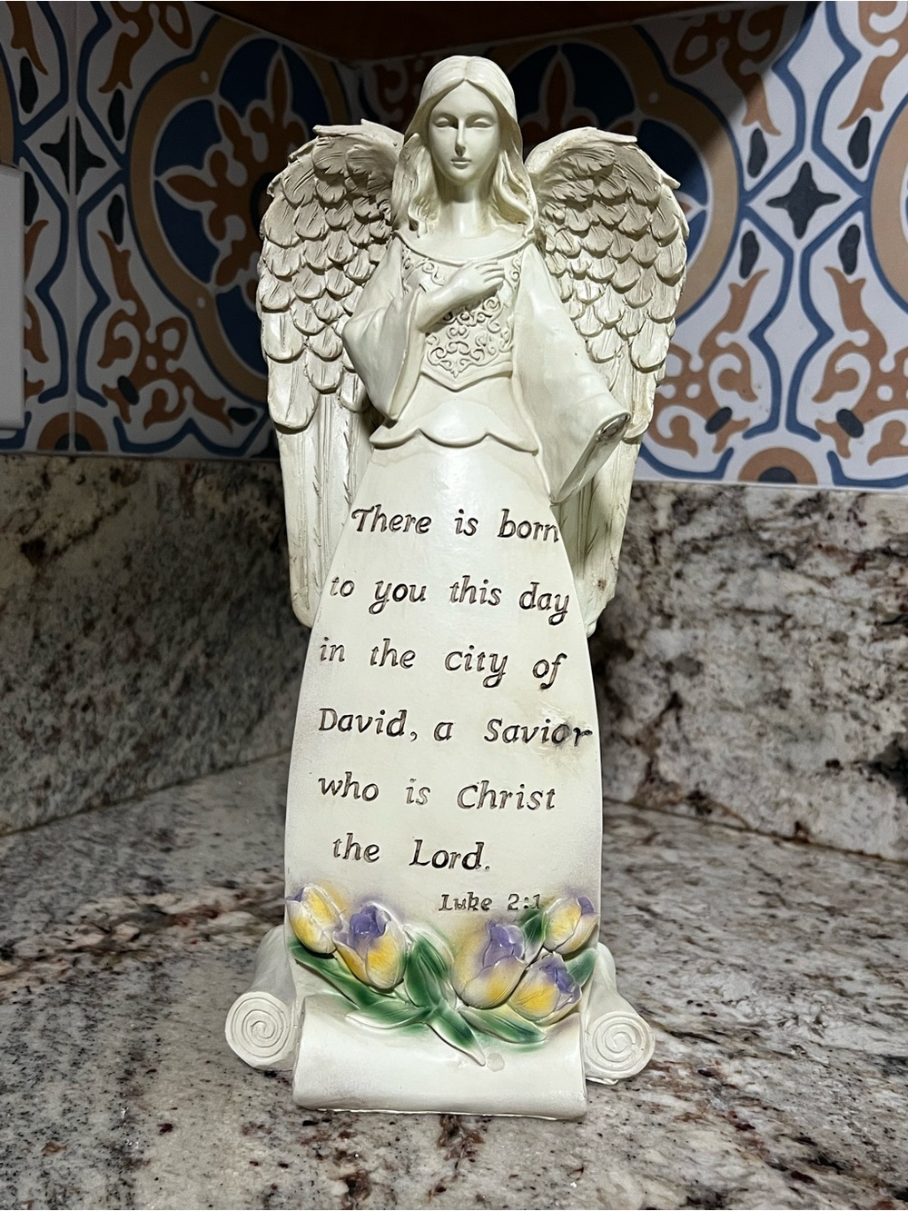 Angel Figurine Plaque with Scripture - Cream